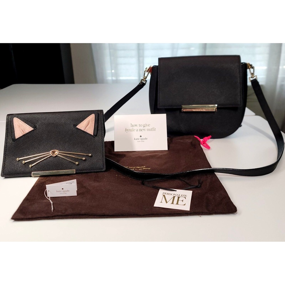 Kate Spade Make It Mine Byrdie Bag Crossbody Black Leather‎ Extra Kitty Cat Flap
